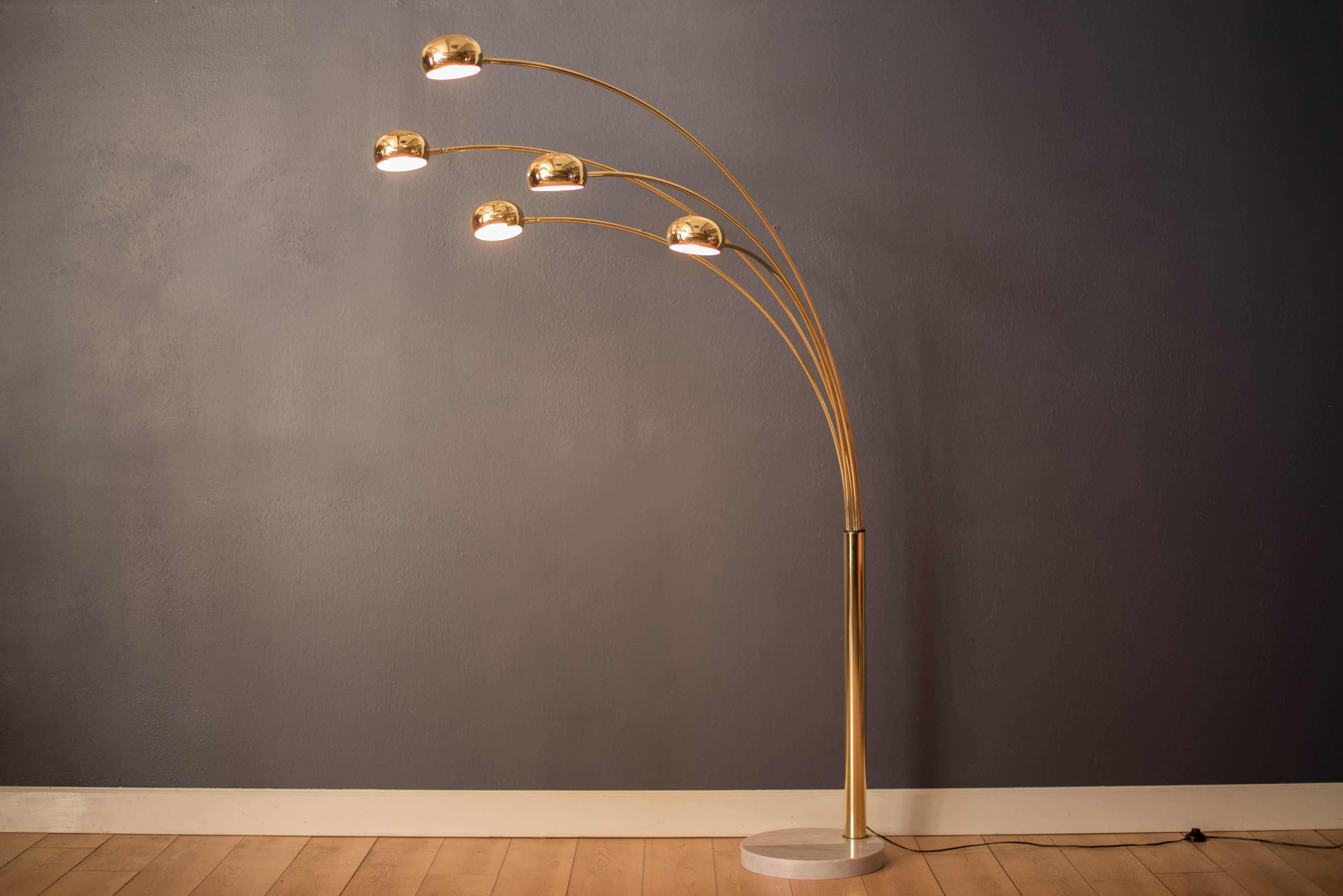 Mid-Century Modern Vintage Five-Arm Arc Floor Lamp with Marble Base For Sale