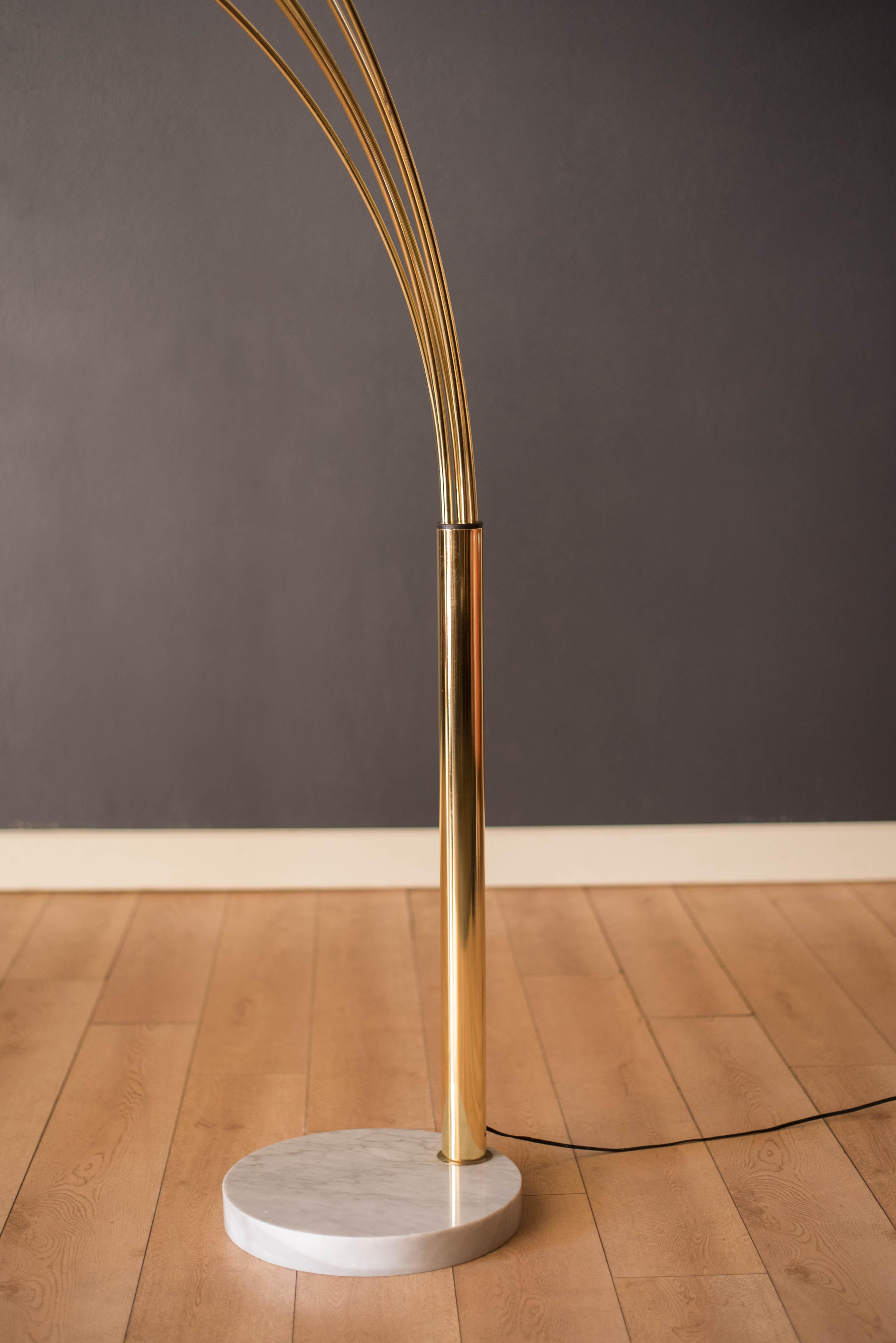 Plated Vintage Five-Arm Arc Floor Lamp with Marble Base For Sale