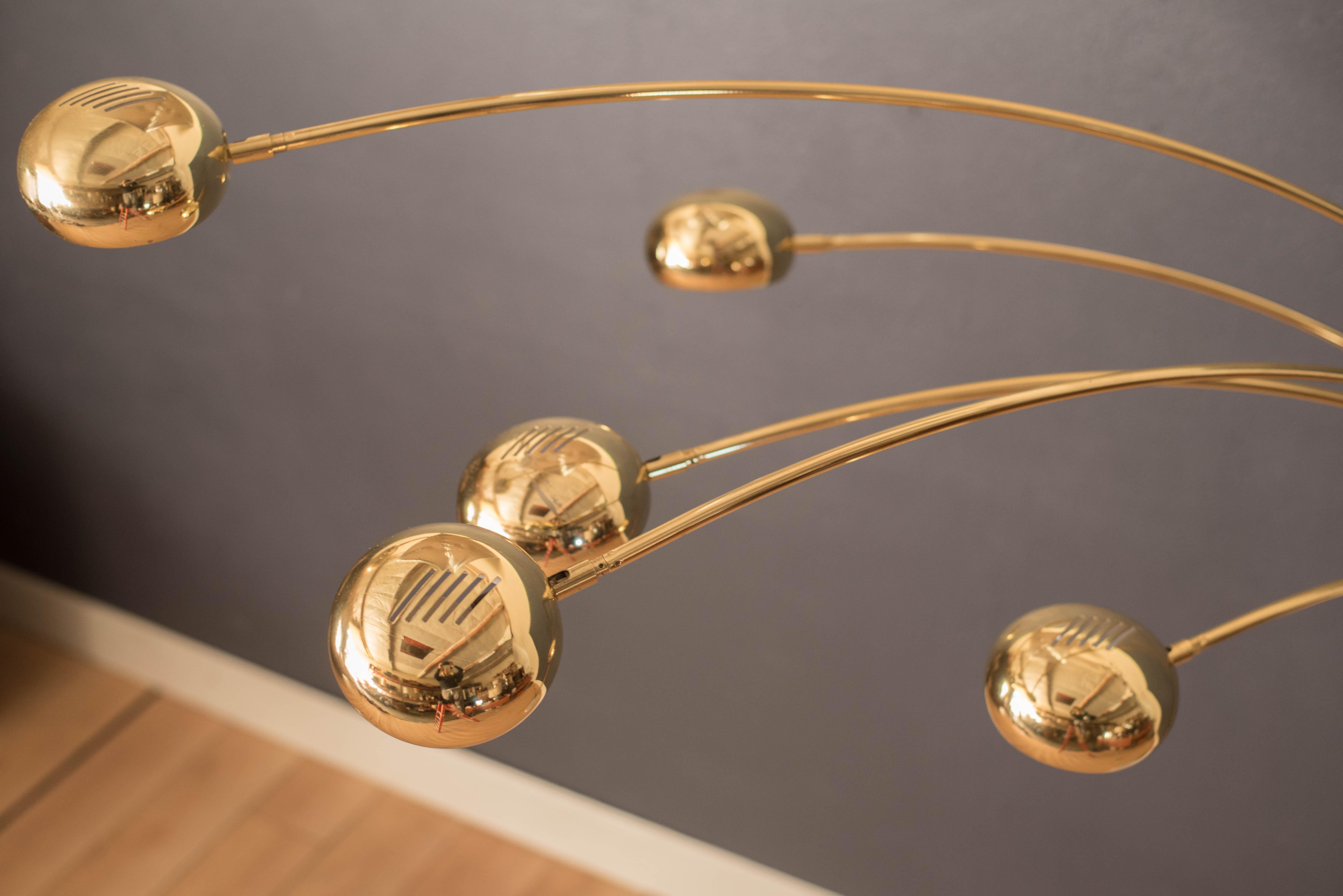 Vintage Five-Arm Arc Floor Lamp with Marble Base In Good Condition For Sale In San Jose, CA