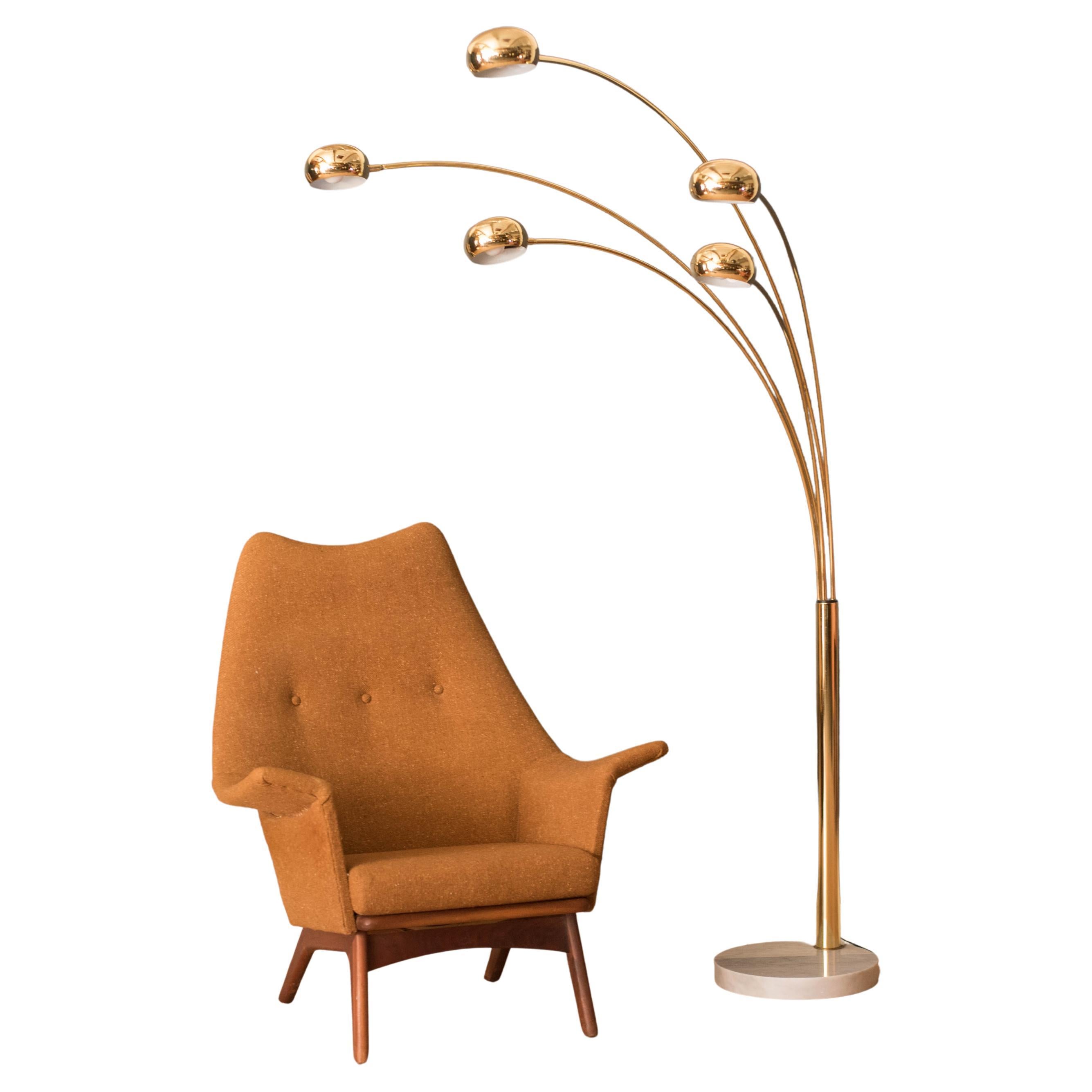 Fünfarmige Vintage-Stehlampe Arc mit Marmorsockel