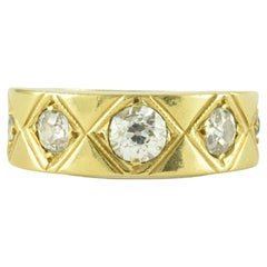 Vintage Five Diamond and 18kt Yellow Gold Gipsy Ring