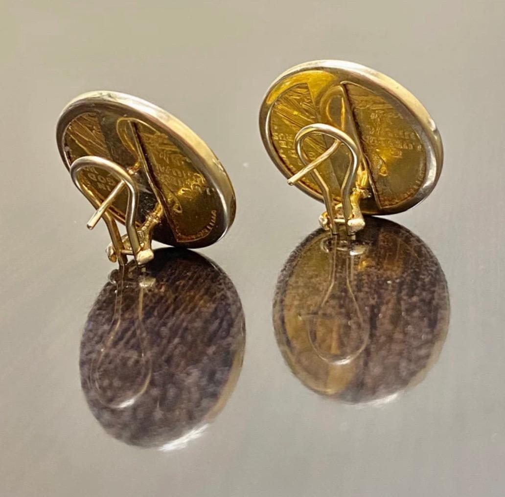 Vintage Five Dollar US Half Eagle Indian Head Enameled Gold Earrings In Excellent Condition For Sale In Los Angeles, CA