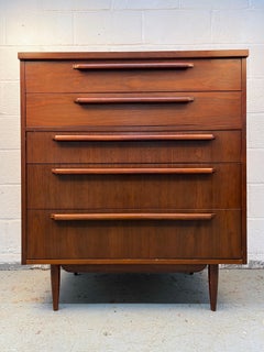 Vintage Five Drawer Walnut Highboy Dresser by Drew Furniture