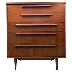 Vintage Five Drawer Walnut Highboy Dresser by Drew Furniture