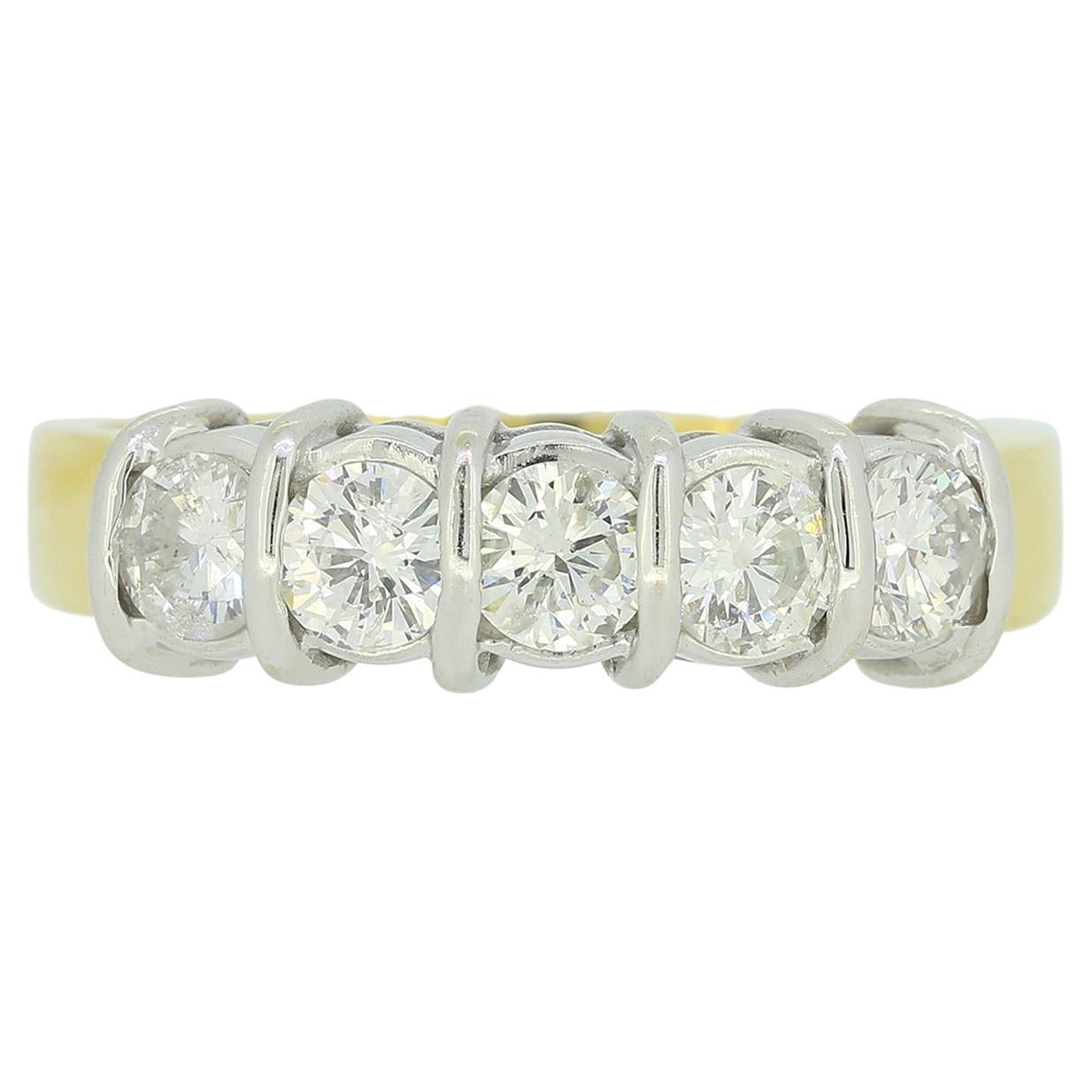 Vintage Five Stone 0.90 Carat Diamond Band Ring For Sale