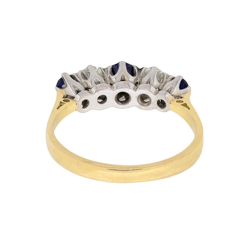 Art Deco Vintage Five-Stone Diamond and Sapphire Ring, circa 1930s