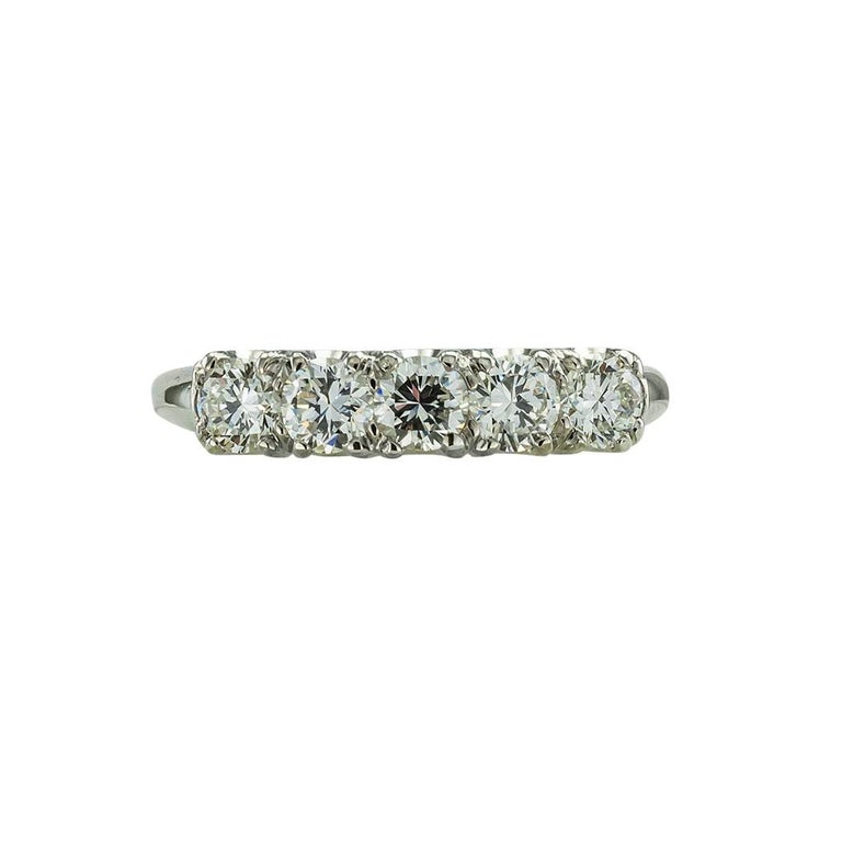 Vintage Five Stone Diamond Platinum Ring In Good Condition In Los Angeles, CA