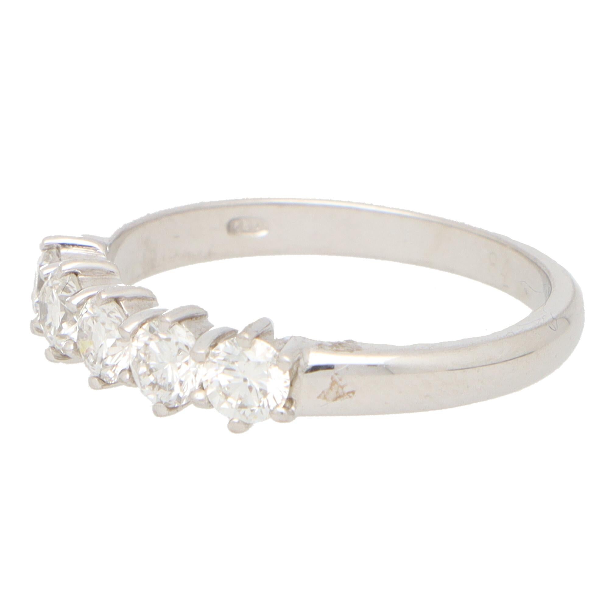 Modern Vintage Five Stone Diamond Ring Set in 18k White Gold For Sale