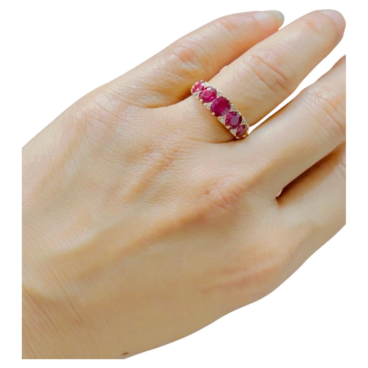 Antique Ruby And Diamond Five-Stone Ring, Circa 1900. For Sale
