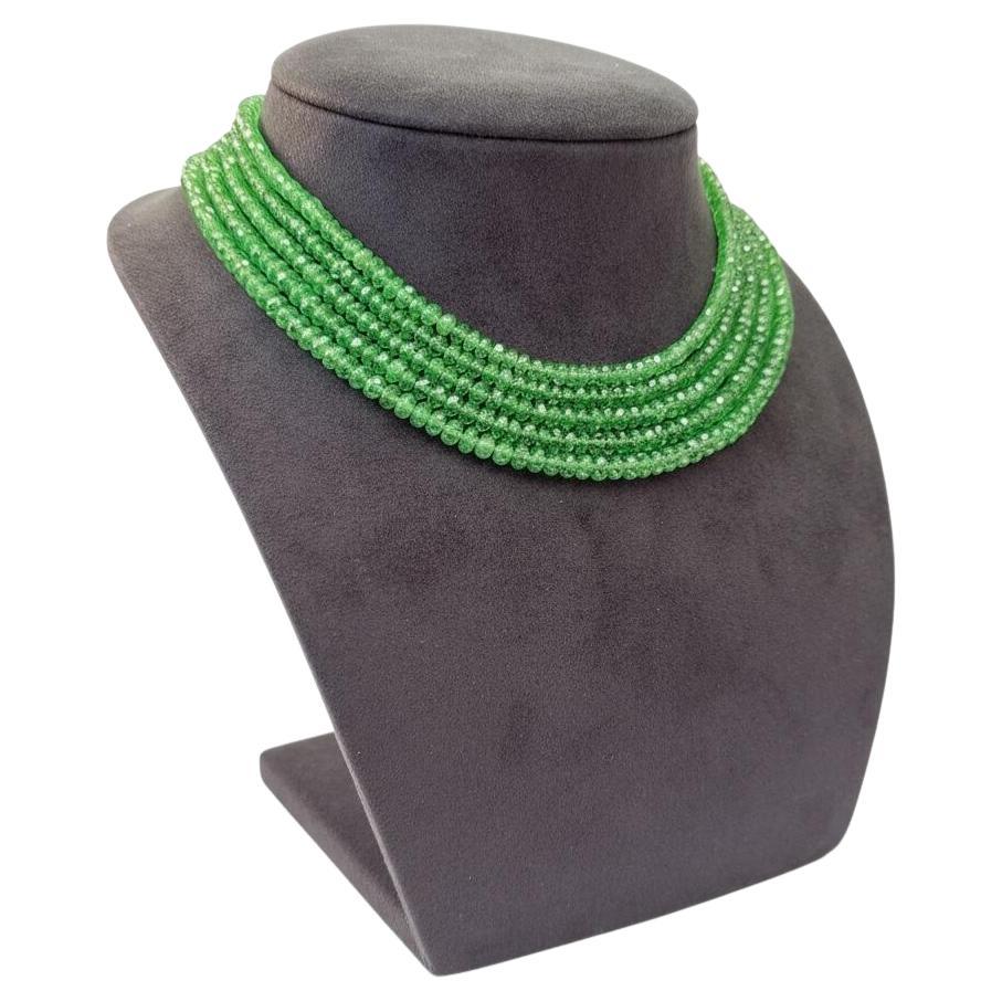 Vintage Five-Strand Emerald Bead Necklace with Diamond Platinum Clasp