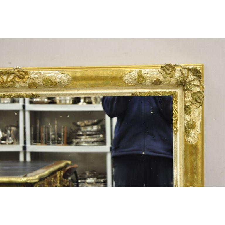Vintage FJ Newcomb Italian Regency Style Gold Cream Gilt Rectangular Wall Mirror In Good Condition For Sale In Philadelphia, PA
