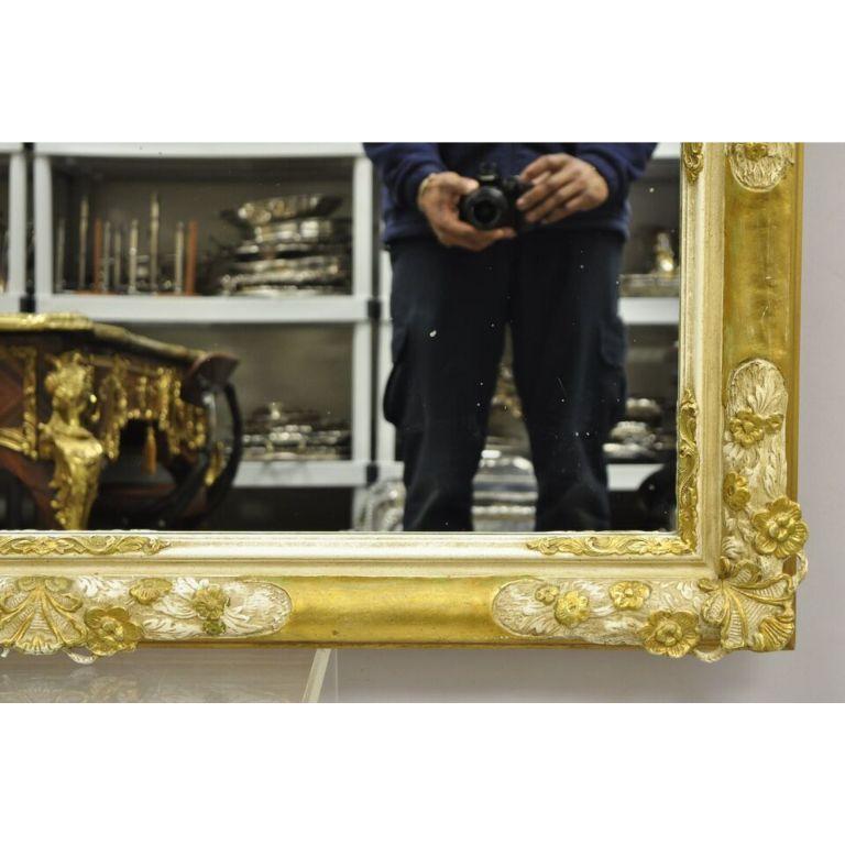 20th Century Vintage FJ Newcomb Italian Regency Style Gold Cream Gilt Rectangular Wall Mirror For Sale