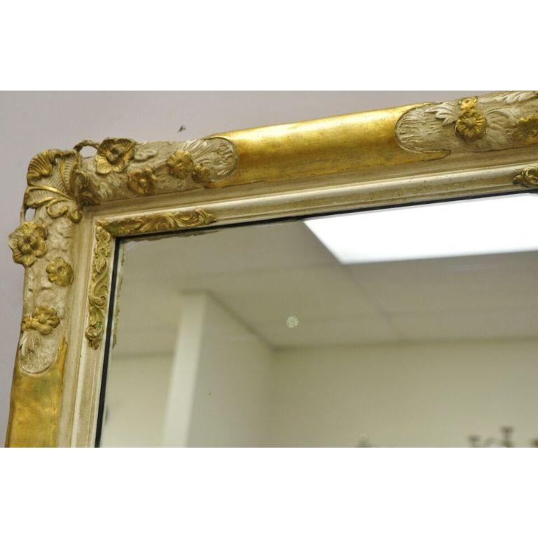 Vintage FJ Newcomb Italian Regency Style Gold Cream Gilt Rectangular Wall Mirror For Sale 2