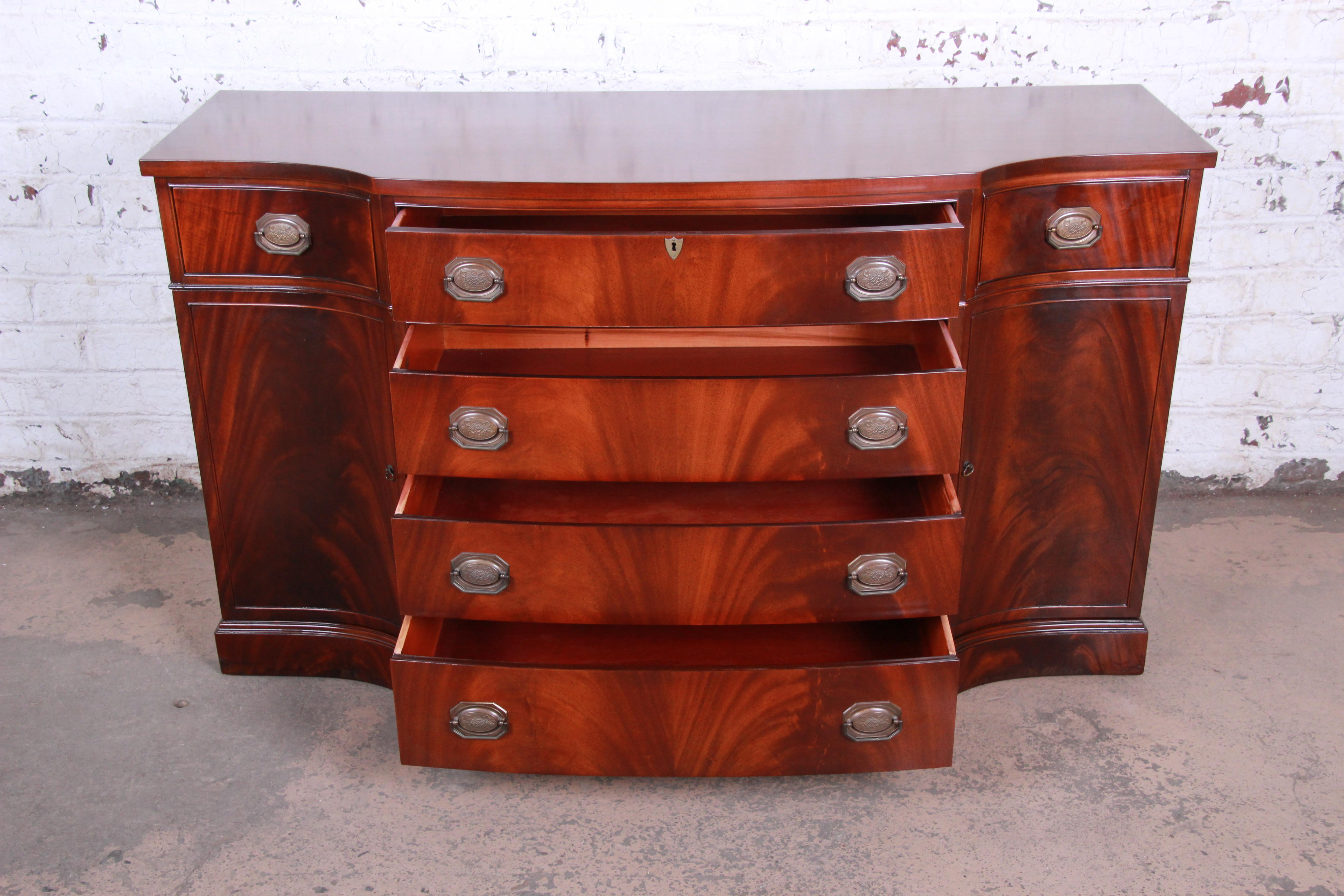 20th Century Vintage Flame Mahogany Bow Front Sideboard Buffet