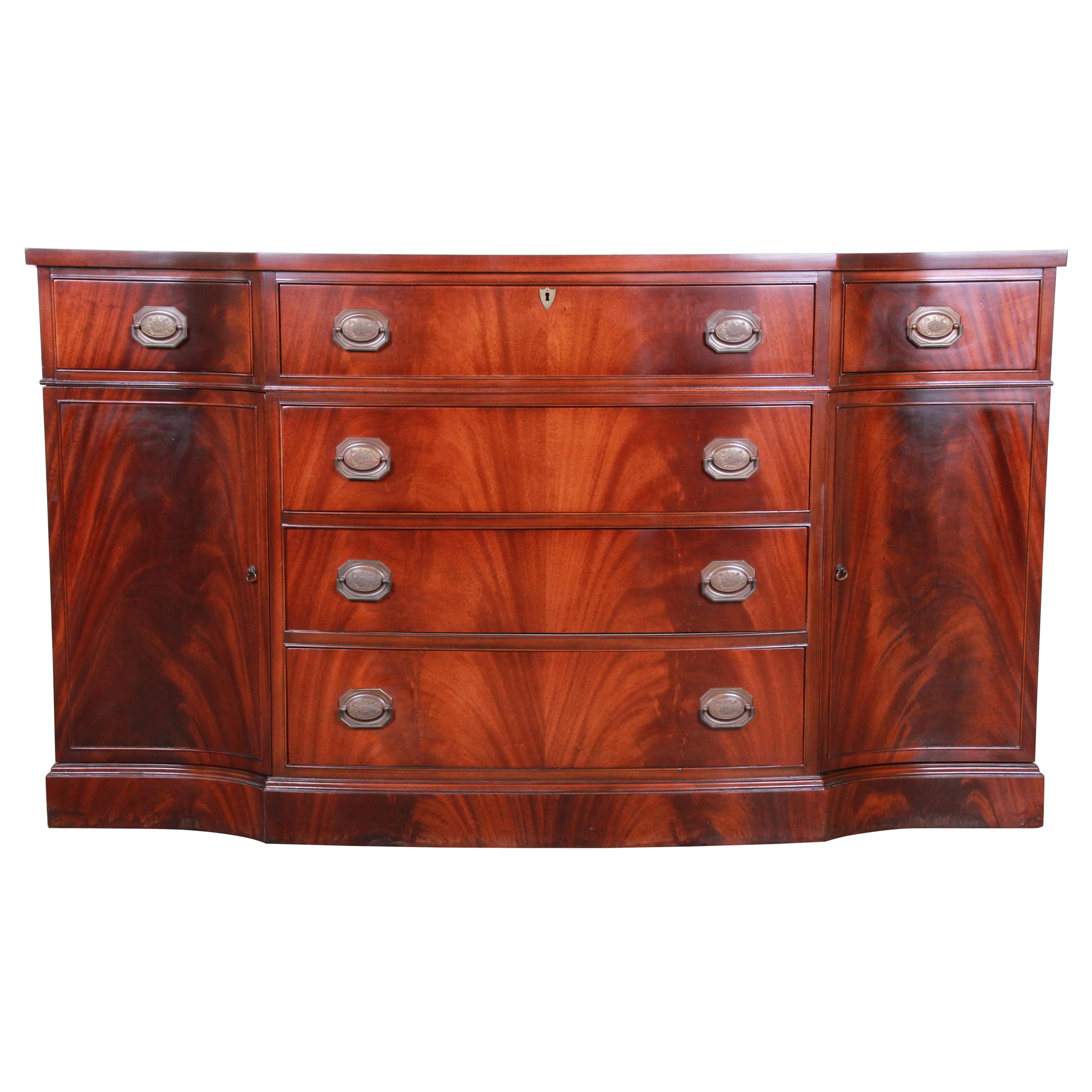 Vintage Flame Mahogany Bow Front Sideboard Buffet