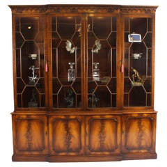 Vintage Flame Mahogany Breakfront Bookcase / Display Cabinet 20th Century