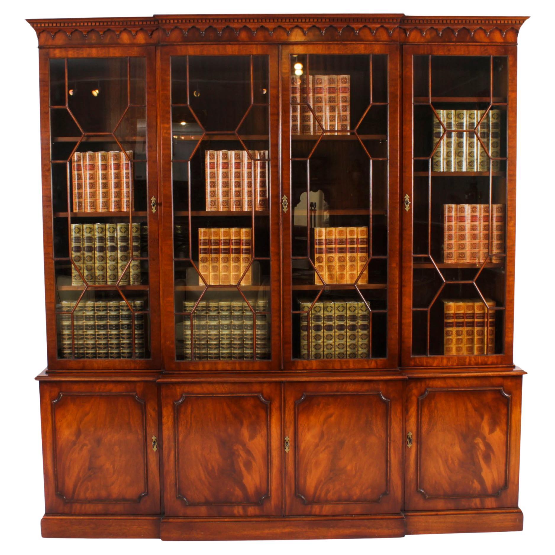 Vintage Flame Mahogany Breakfront Bookcase Georgian Revival 20th Century