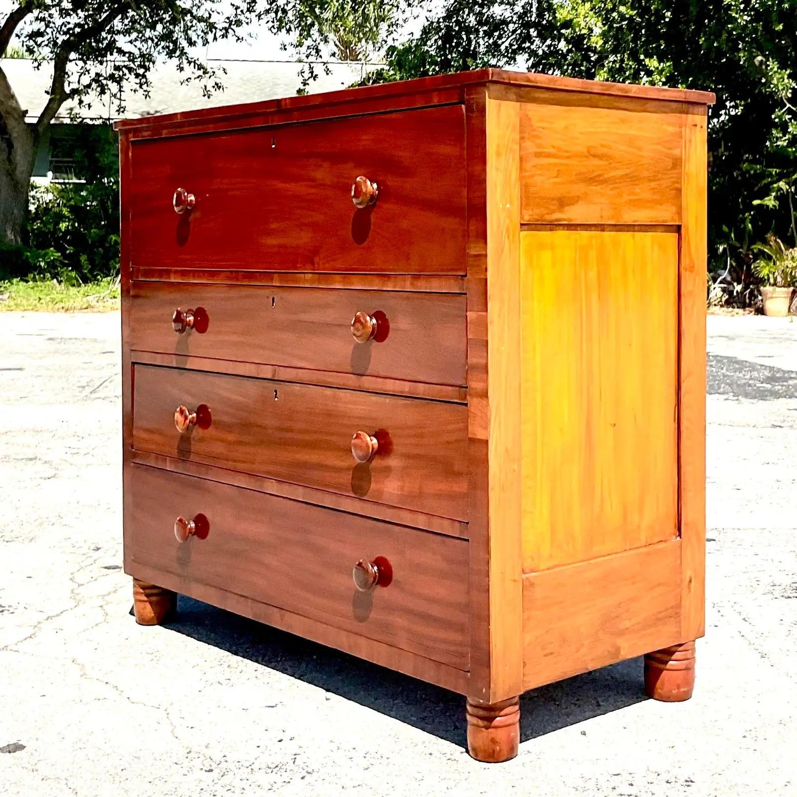 Vintage Flame Mahogany Chest of Drawers In Good Condition For Sale In west palm beach, FL