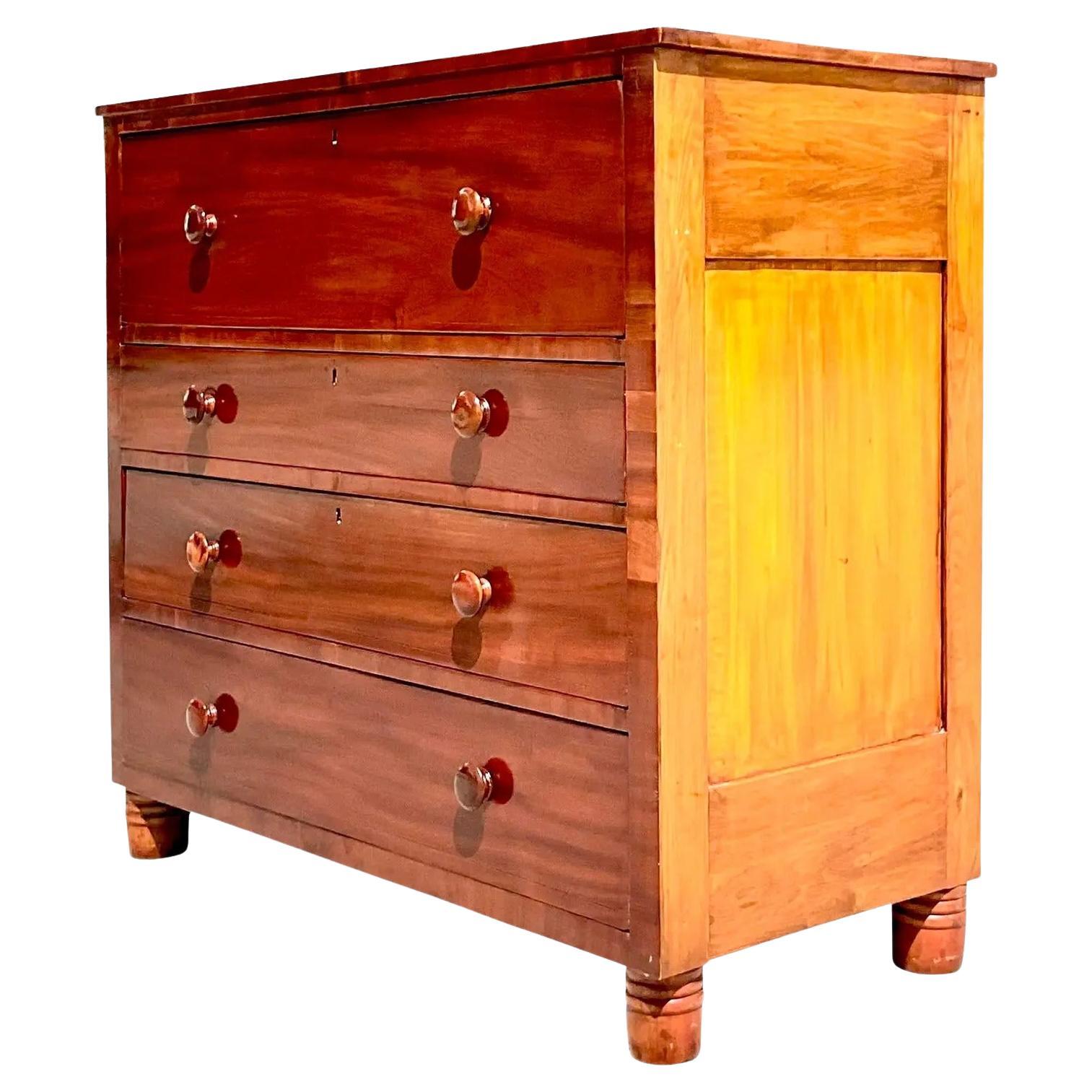 Vintage Flame Mahogany Chest of Drawers For Sale
