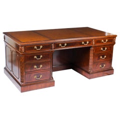 Vintage Flame Mahogany Chippendale Revival Pedestal Desk 20th C