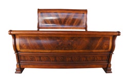 Vintage Flame Mahogany Matchbook Burl Traditional King Size Sleigh Bed