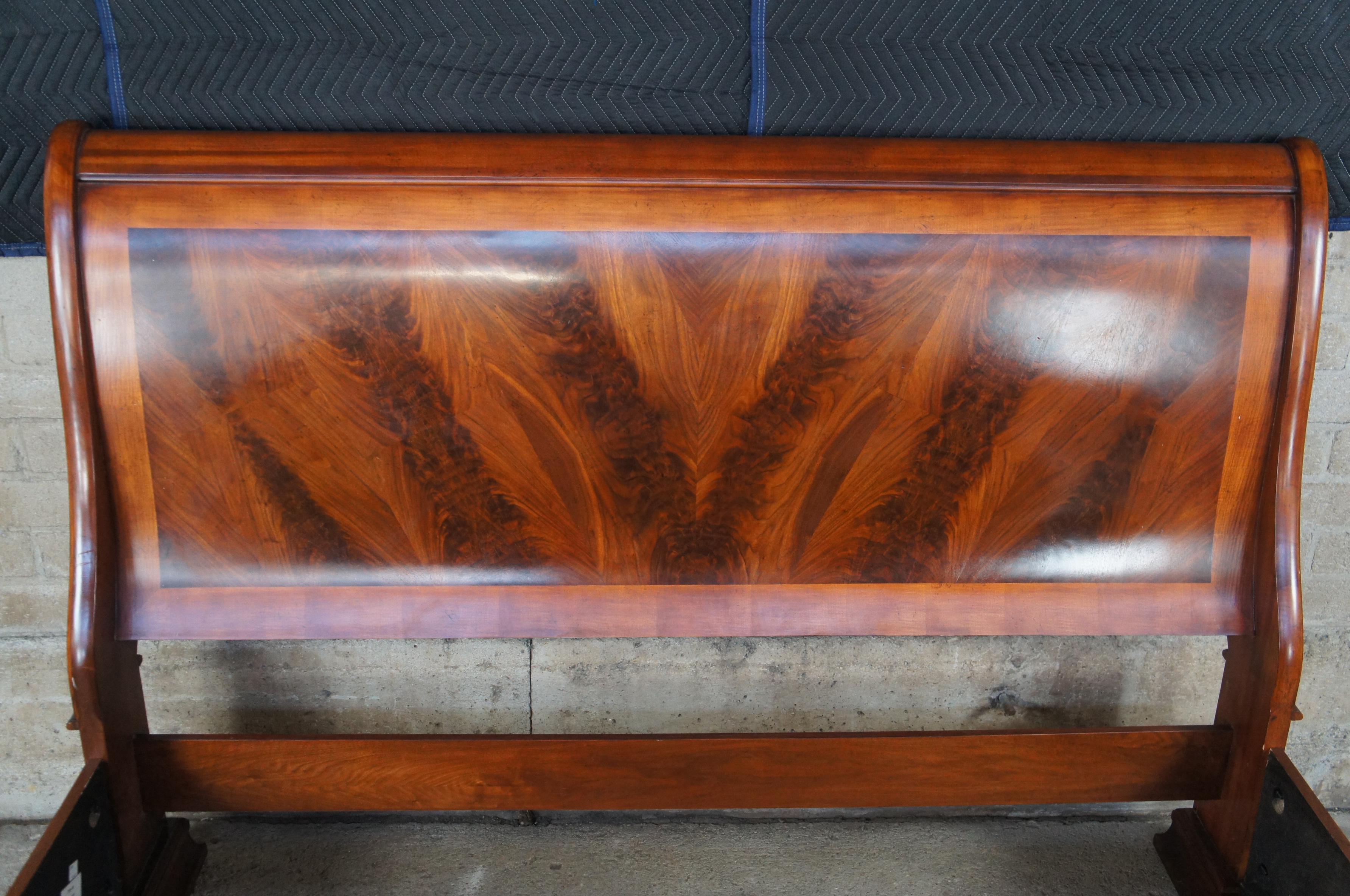 20th Century Vintage Flame Mahogany Matchbook Burl Traditional King Size Sleigh Bed