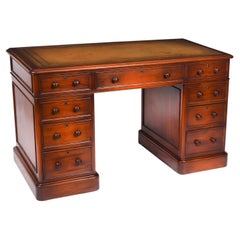 Bureau à deux colonnes en acajou flammé Vintage 20ème siècle