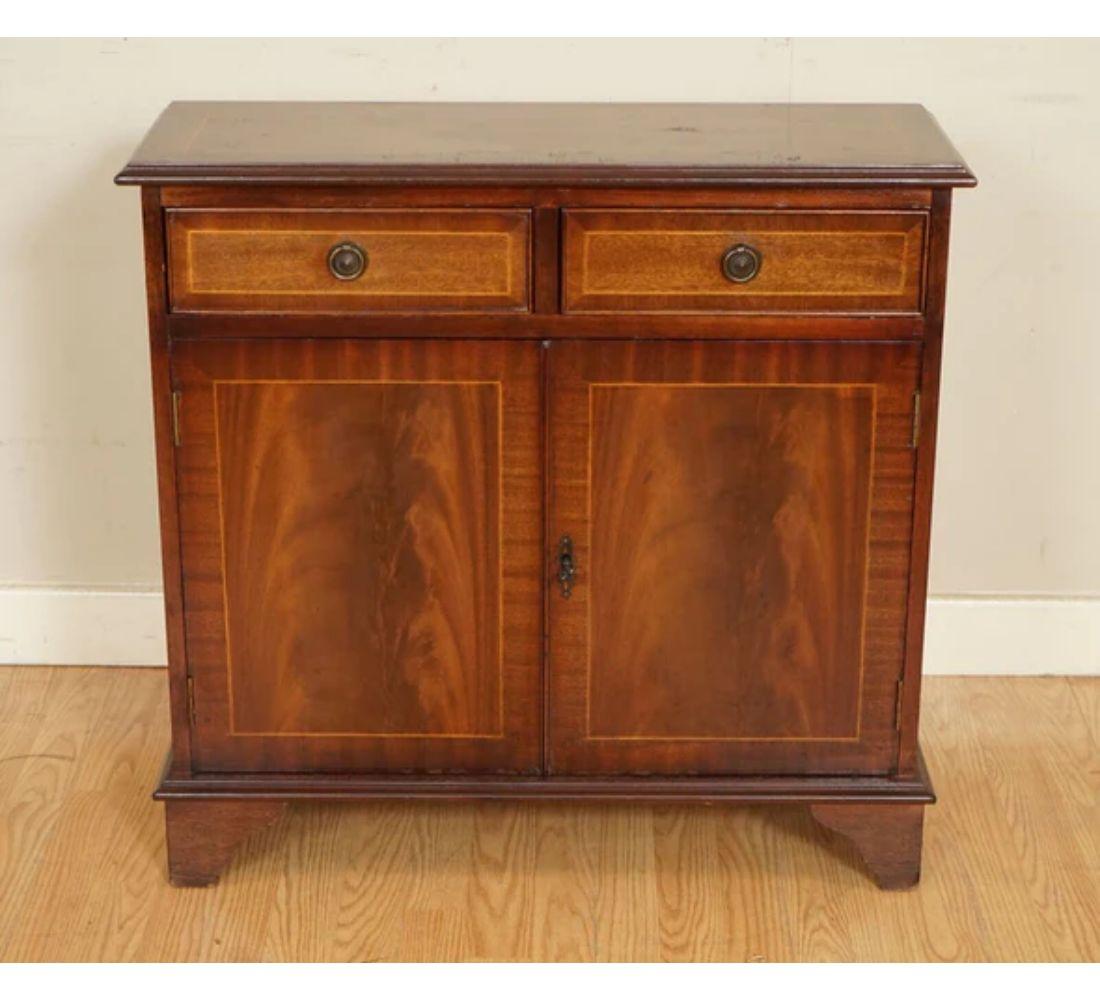British Vintage Flamed Hardwood Dwarf Open Library Bookcase Cabinet For Sale