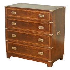 Vintage Flamed Hardwood Military Campaign Secretaire Chest of Drawers