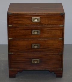 Vintage Flamed Mahogany Brass Side Table Sized Drinks Cabinet Military Campaign