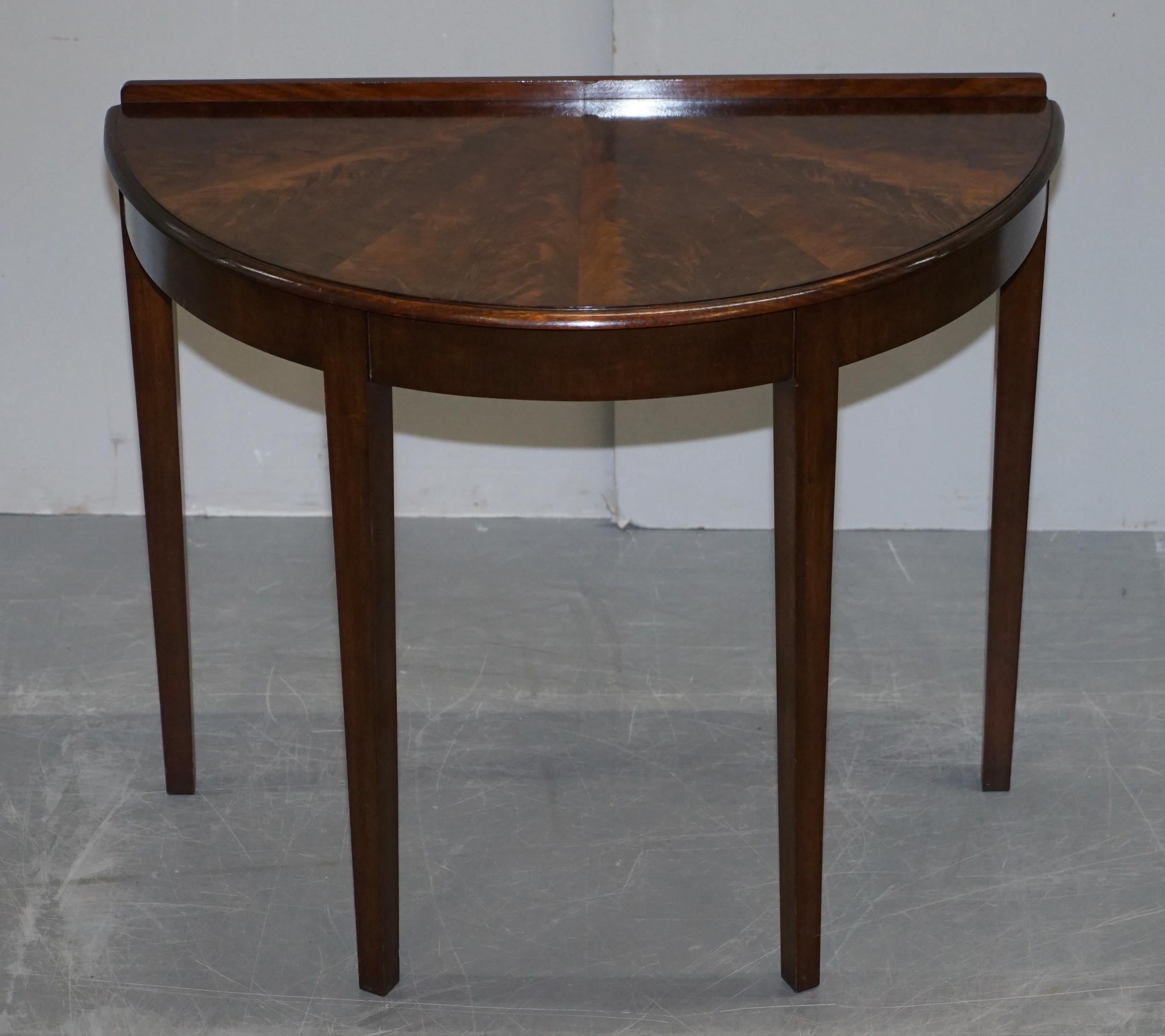 Art Deco Vintage Flamed Hardwood Demilune Console Side Table Beautiful Timber Patina