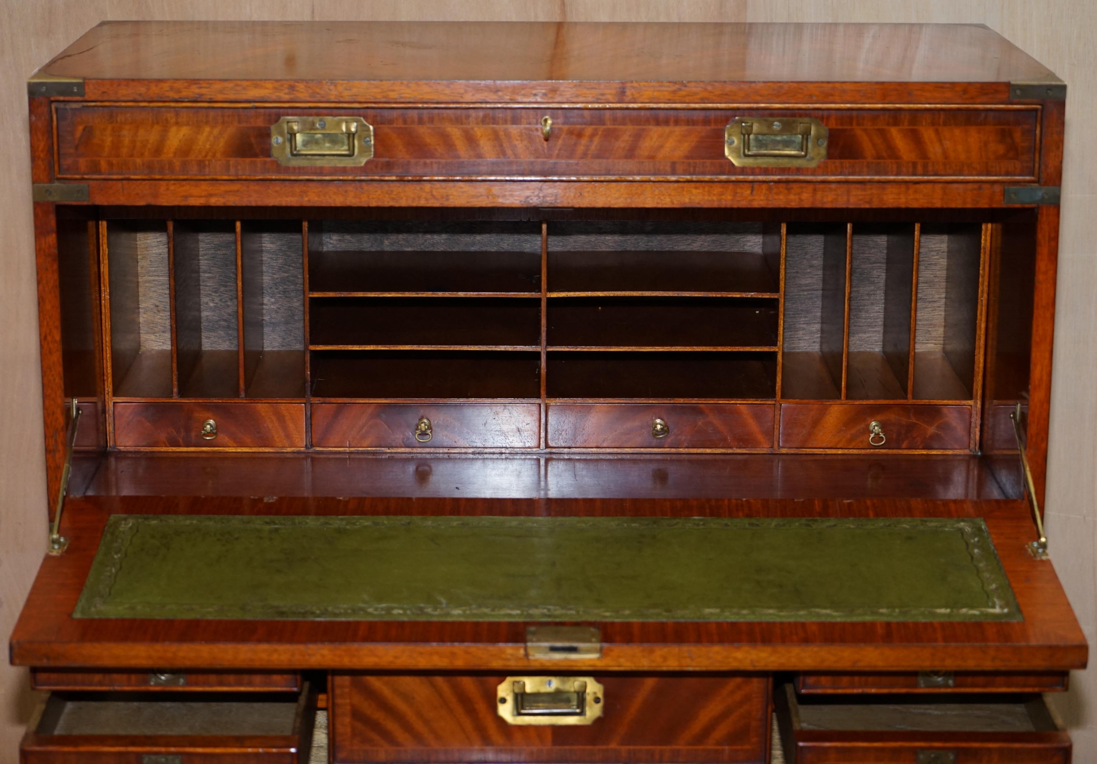 Vintage Flamed Mahogany Military Campaign Chest of Drawers Drop Secretaire Desk 8