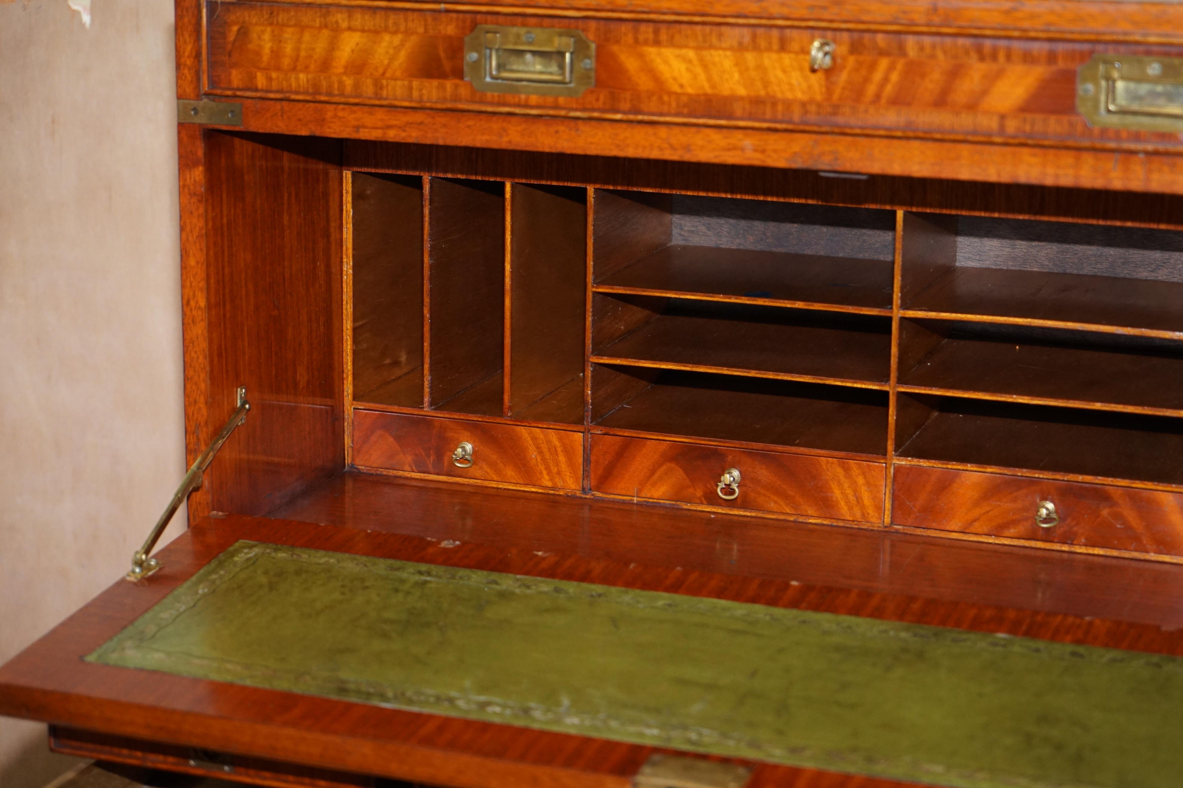 Vintage Flamed Mahogany Military Campaign Chest of Drawers Drop Secretaire Desk 9