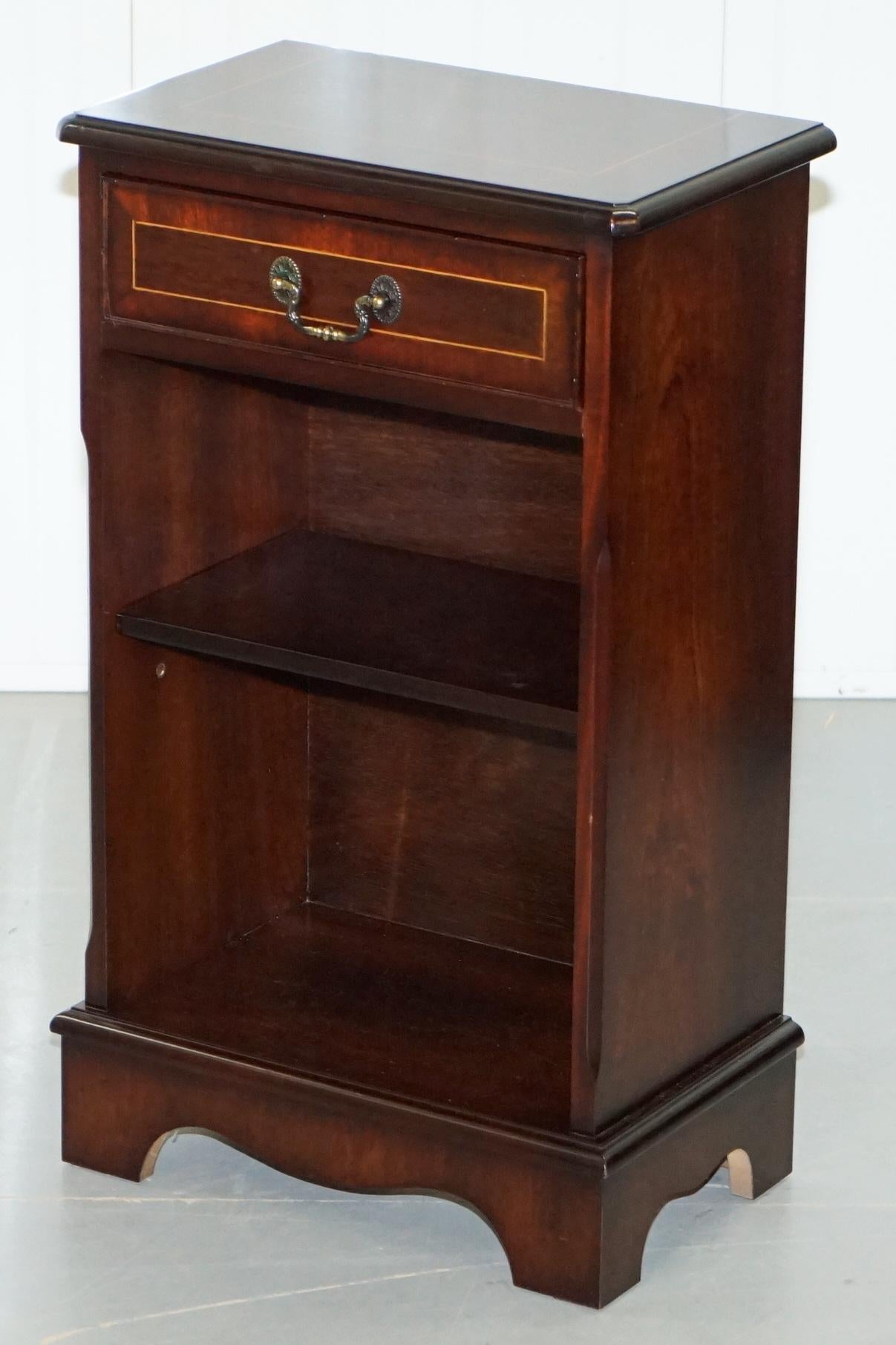 Modern Vintage Flamed Mahogany Side Table Cabinet Bookcase Including Single Drawers