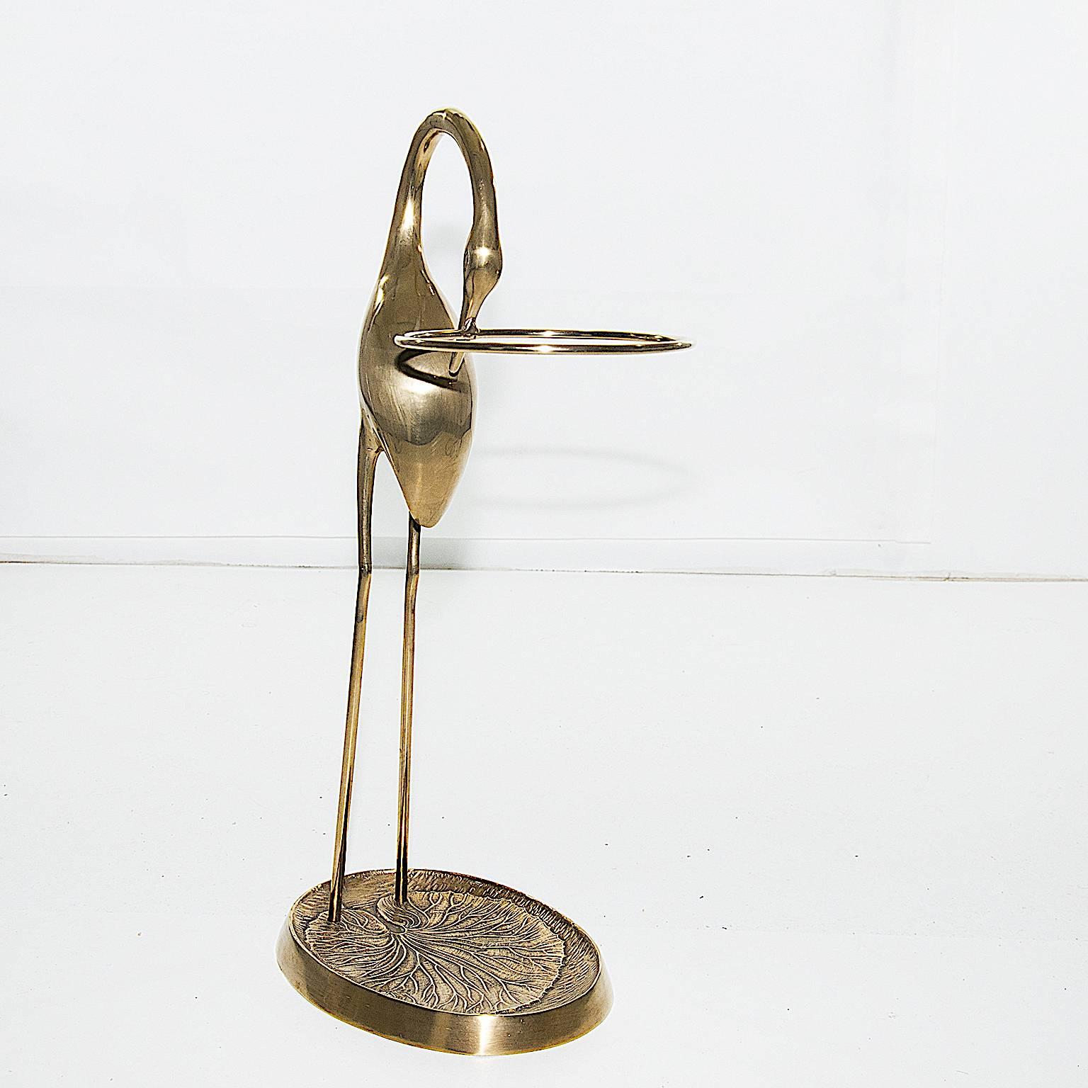 French Vintage Flamengo Sculpted Umbrella Stand in Brass, Heavy and in Yellow Color