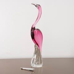 Vintage Flamingo sculpture in Murano ruby pink glass, by Formia Murano in stock