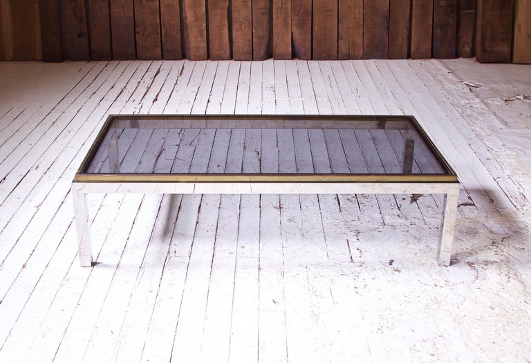 Mid-Century Modern Vintage 'Flaminia' Willy Rizzo Brass & Chrome Coffee Table, 1970s For Sale