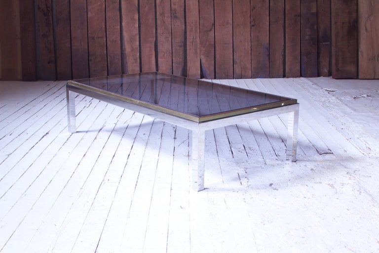 Italian Vintage 'Flaminia' Willy Rizzo Brass & Chrome Coffee Table, 1970s For Sale