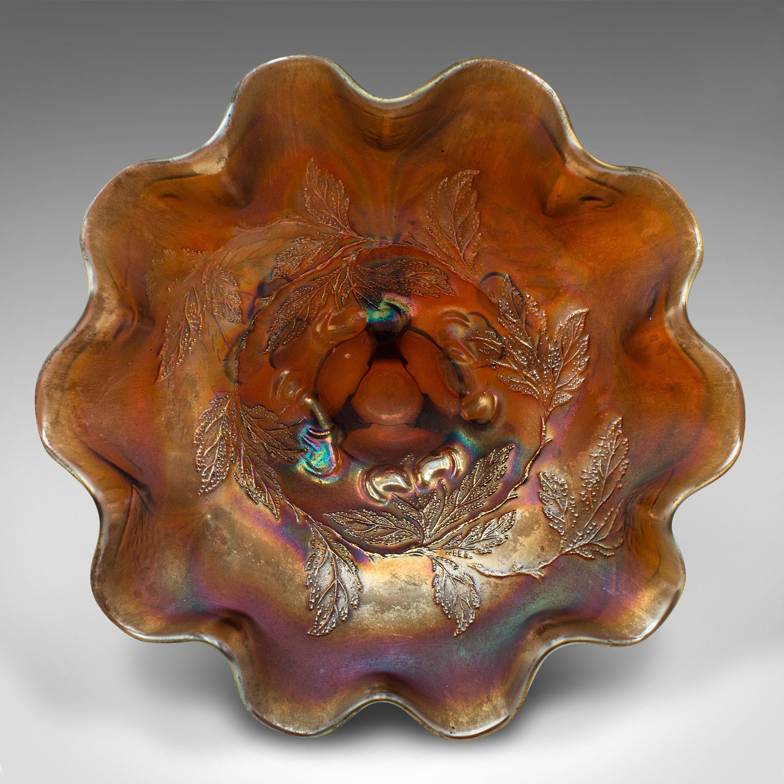British Vintage Flared Carnival Dish, English, Lustre Glass, Bonbon Bowl, Art Deco, 1930 For Sale