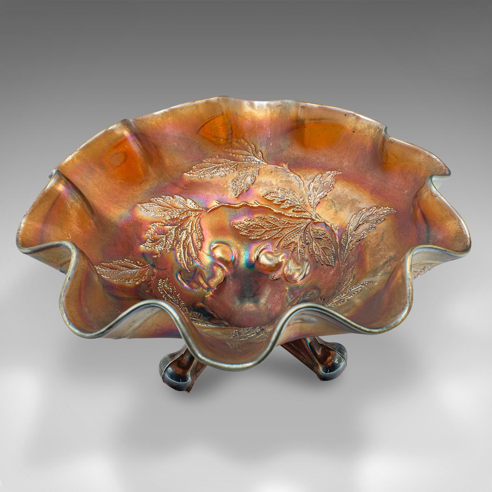 20th Century Vintage Flared Carnival Dish, English, Lustre Glass, Bonbon Bowl, Art Deco, 1930 For Sale