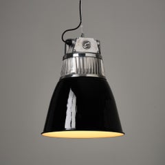Vintage Flared Czech Pendant Light - Reconditioned Black/ White/ Grey