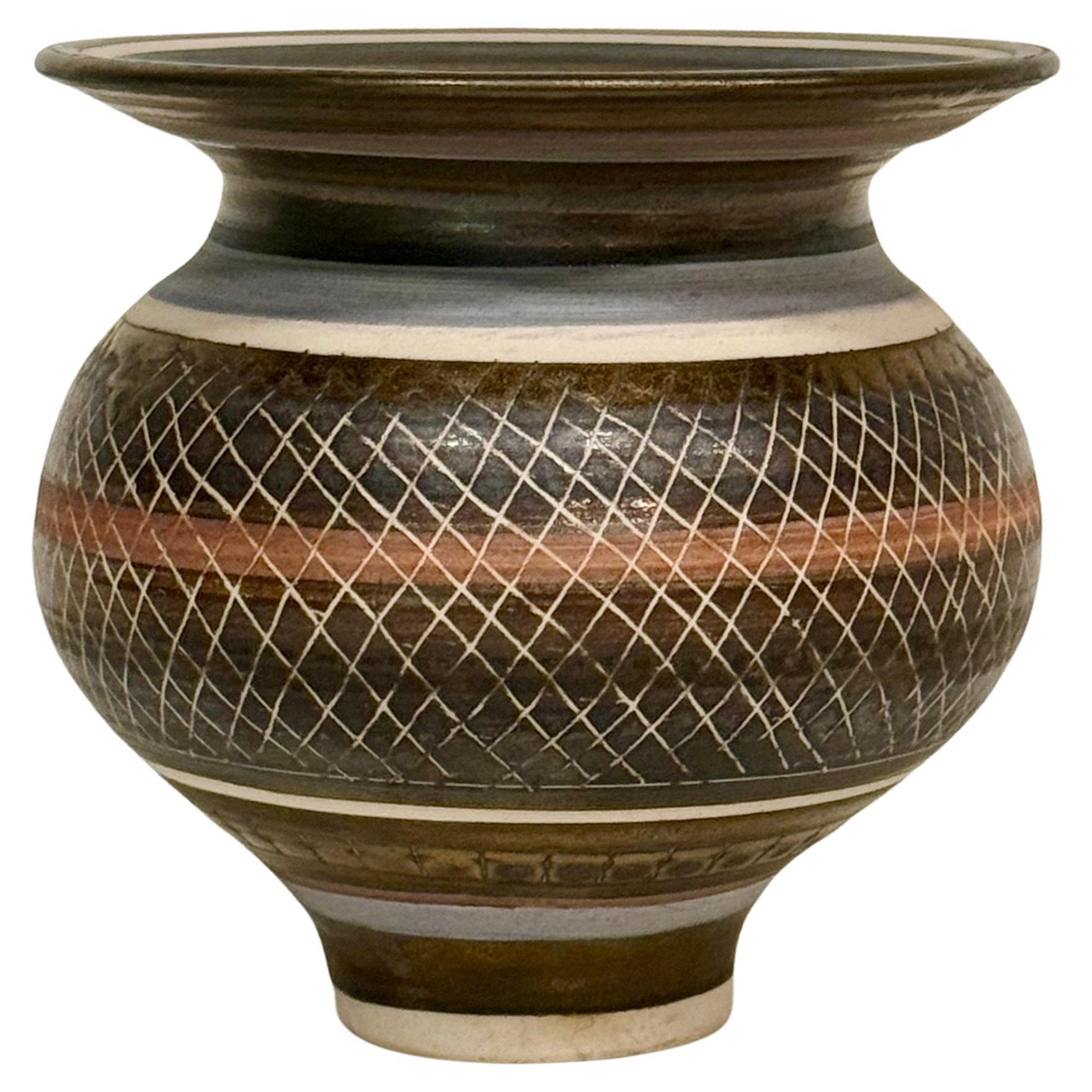 Vintage Flared Rim Modernist Vase in style of Lucie Rie