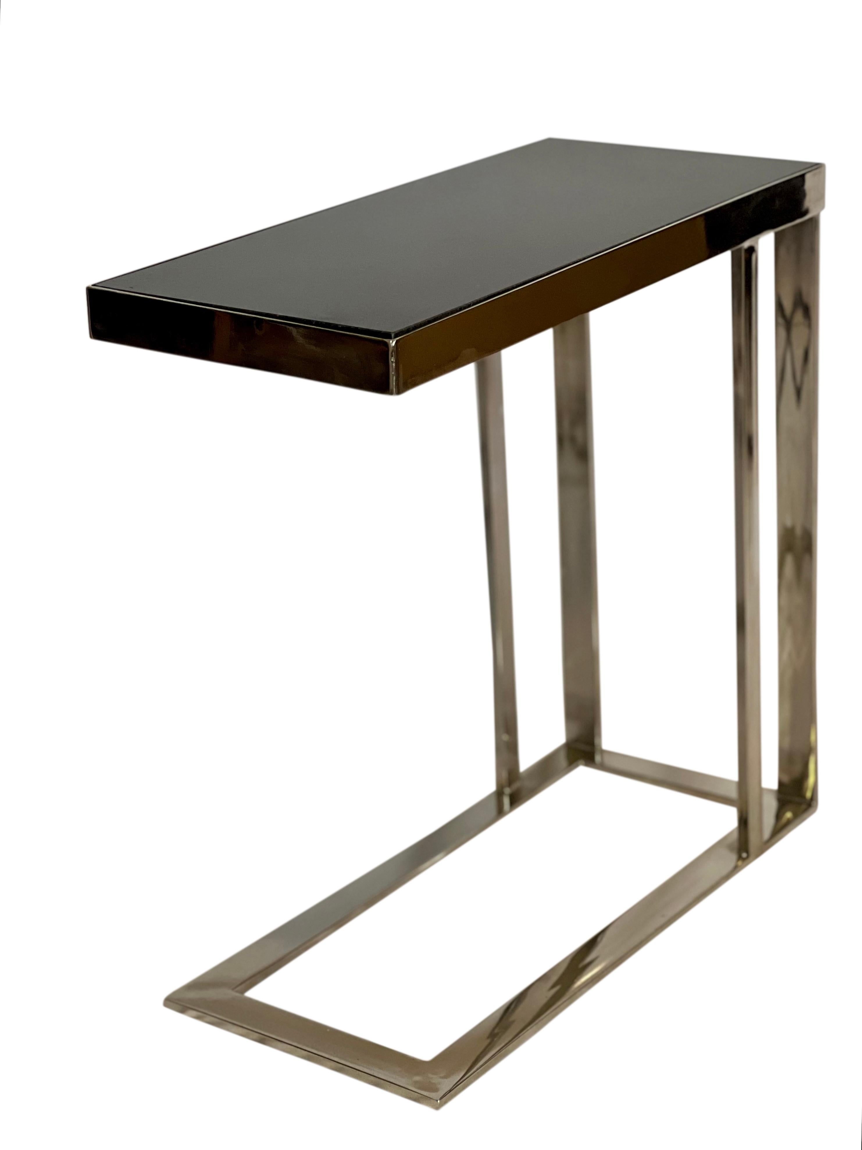 20th Century Vintage Flat Bar Chrome and Marble Top Cantilever Side Tables For Sale