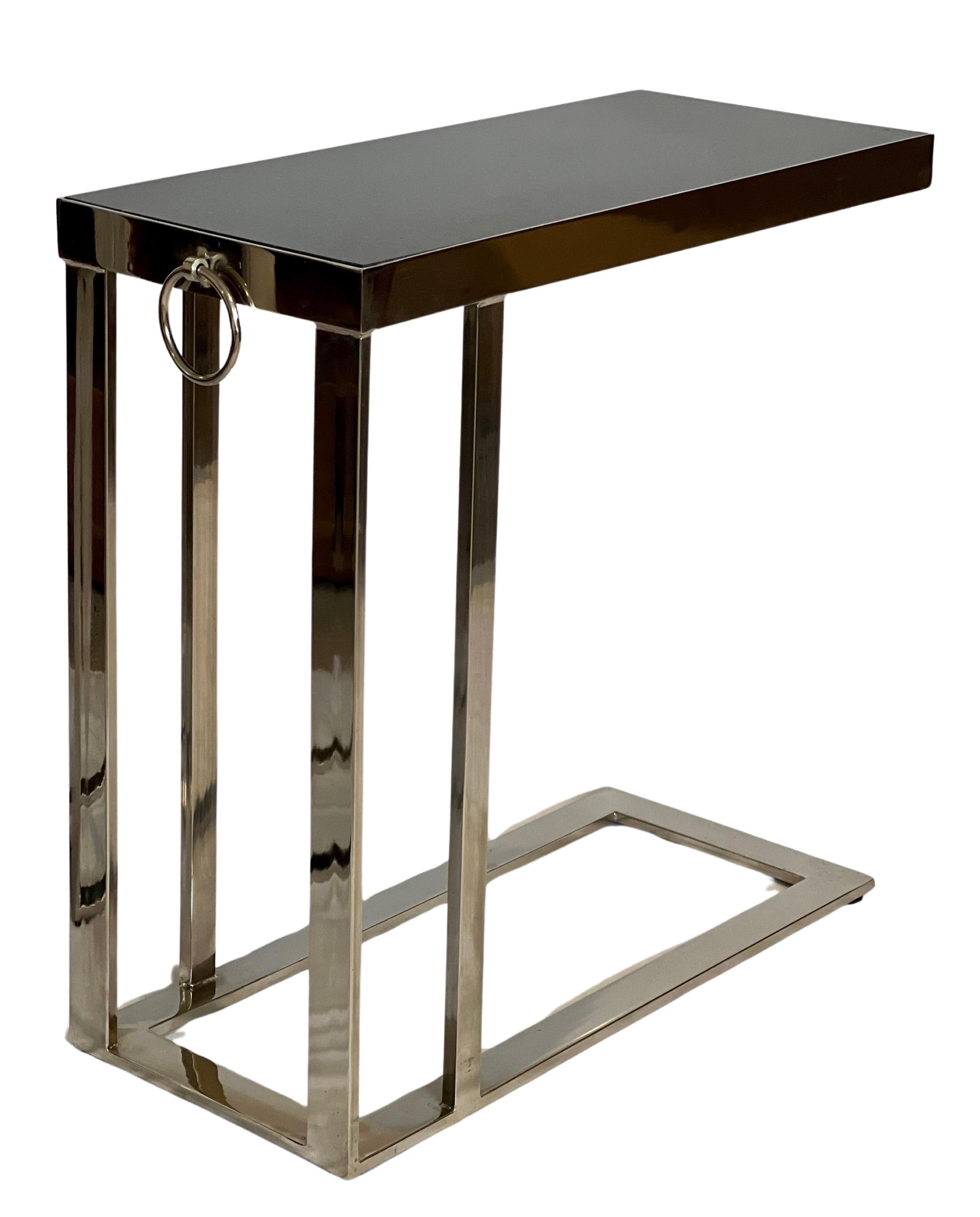 Vintage Flat Bar Chrome and Marble Top Cantilever Side Tables For Sale 1