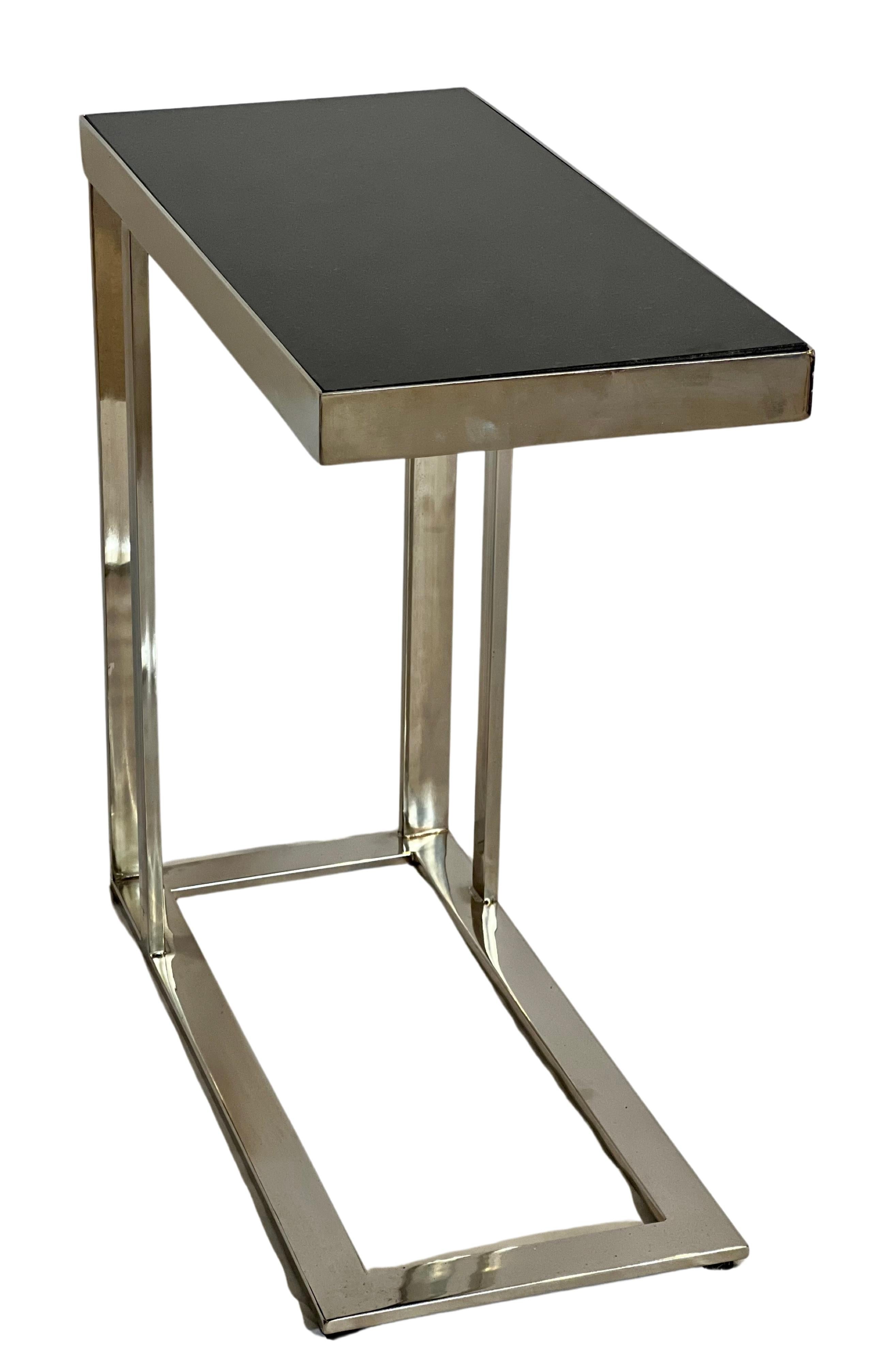 Steel Vintage Flat Bar Chrome and Marble Top Cantilever Side Tables For Sale