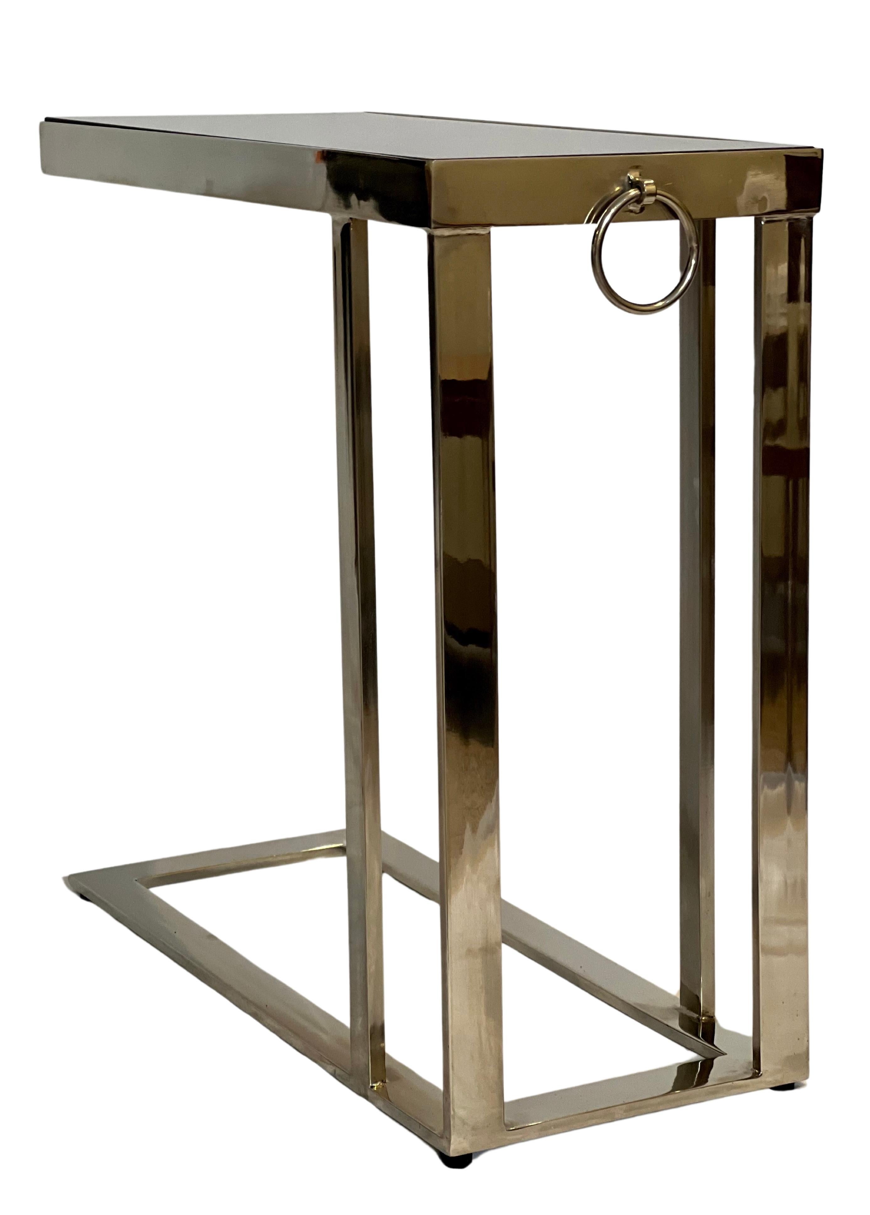 Unknown Vintage Flat Bar Chrome and Marble Top Cantilever Side Tables For Sale