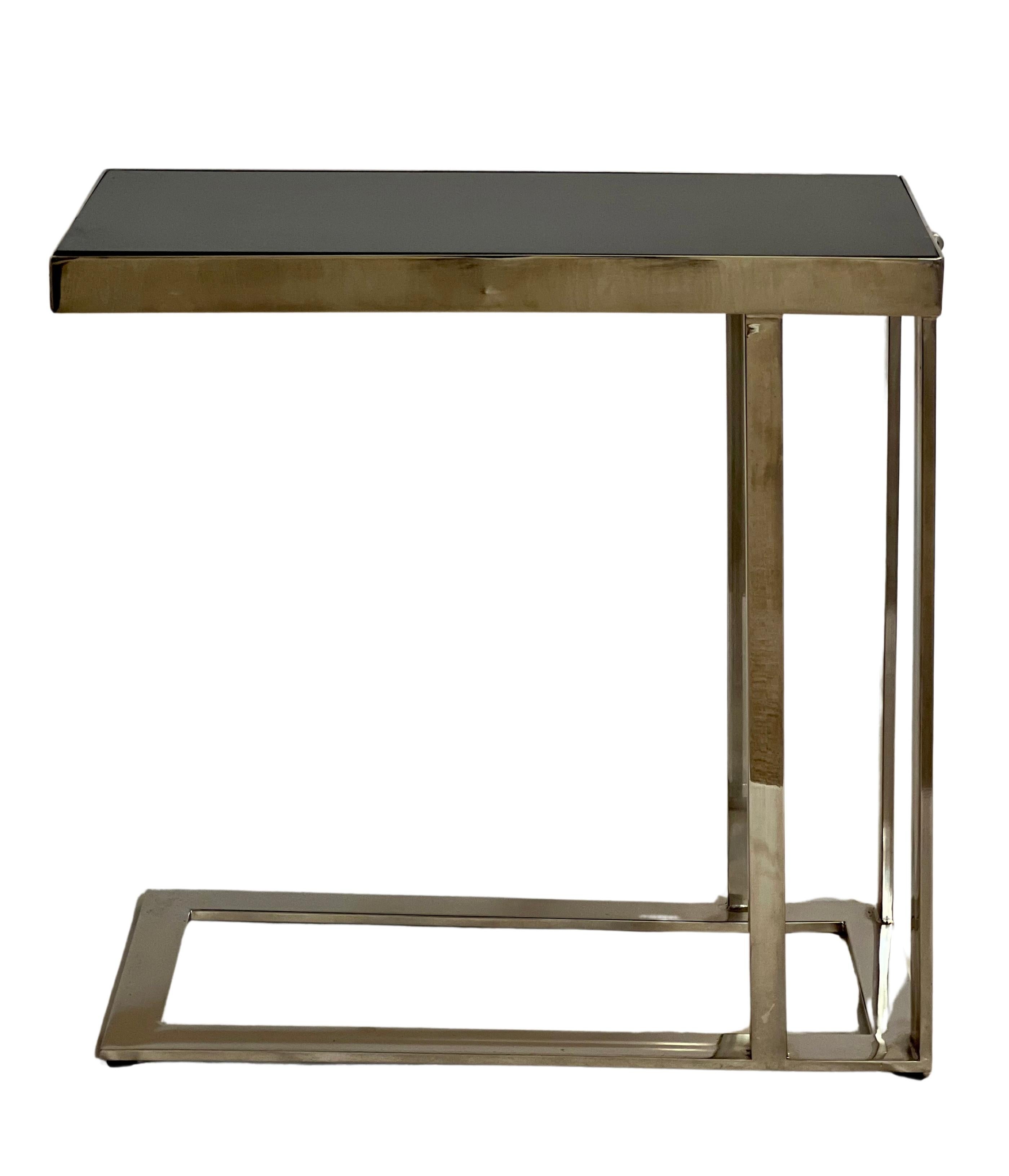 Vintage Flat Bar Chrome and Marble Top Cantilever Side Tables In Good Condition For Sale In Doylestown, PA