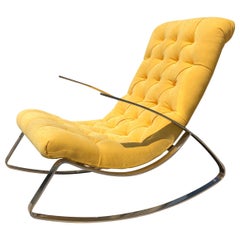 Vintage Flat Bar Chrome and Yellow Tufted Italian Rocker