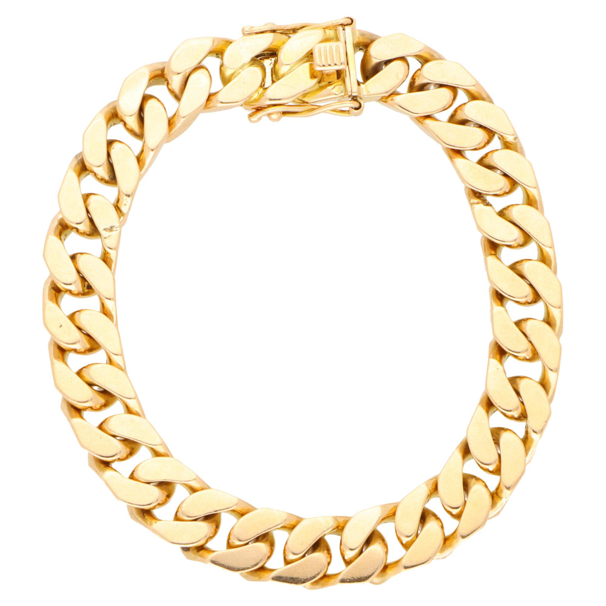 Vintage Flat Curb Link Chain Bracelet Set in Solid 18k Yellow Gold