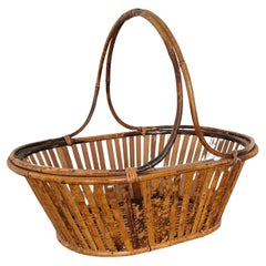 Vintage Flat Reed Bamboo Rattan Basket